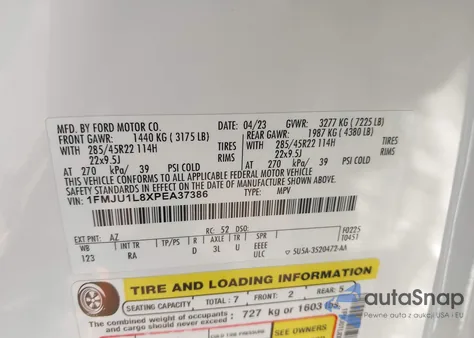 2023 Ford Expedition Platinum из США, поврежденный, VIN 1FMJU1L8XPEA37386